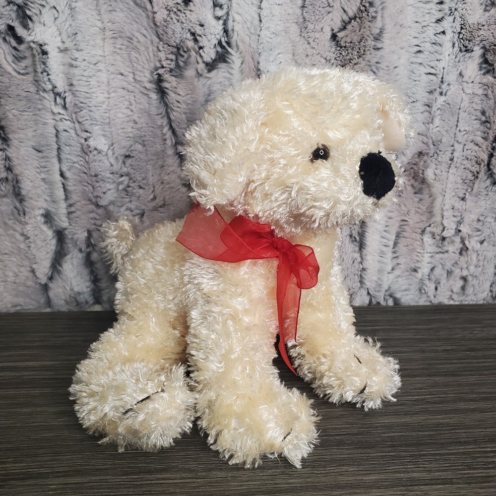 Snuggie Toy Light Brown Tan Puppy Dog Plush Stuffed Animal Red Sheer Bow